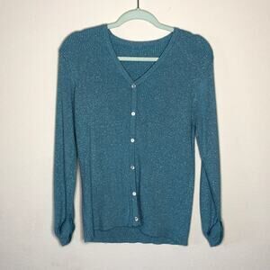 Sky Blue Shimmer Ribbed Pullover Sweater Large y2k